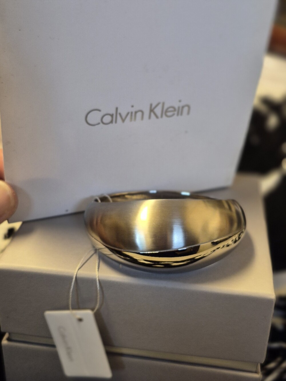 NIB W/Tags Calvin Klein Brushed Stainless Steel Wide Cuff Hinged Bracelet